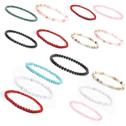 KIKILA 4mm Mini Gemstone Energy Bracelets Crushed Stone Beaded Bracelet Natural Stone Charm Beaded Small Couples Bracelets for Women Cover