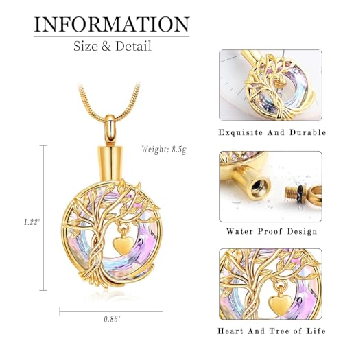 Hearbeingt Teardrop Urn Necklaces for Ashes Tree of Life Memorial Ashes Lockets, Cremation Jewelry Keepsake Pendant for Ashes for Women for Men2