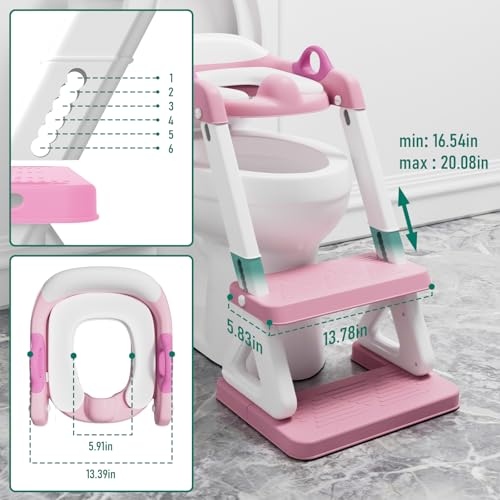 Image of Potty Training Seat with Step Stool Ladder for Kids and Toddler,Wiifo Sturdy Potty Ladder with Soft Padded Cushion for Toddler Boys and Girls(Pink) 2025 New Version