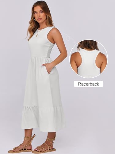 Image of ANRABESS Women Midi Dresses 2026 Summer Casual Sleeveless Sundress High Neck Tank Top Racerback Flowy Beach Dress ＆ Pockets