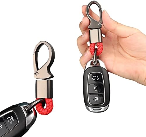 Car Key Fob Keychains Holder Clip with Detachable Valet Key Ring & Anti-Lost D-Ring for Men and Women,360 Degree Rotatable, with Screwdriver,Fit All Cars (Red)