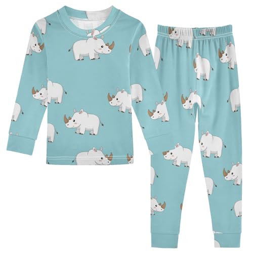 Pajama Sets Long Sleeve Cute Rhino and Cupcakes Soft Comfy Sleepwear 2 Piece PJS 3-8T