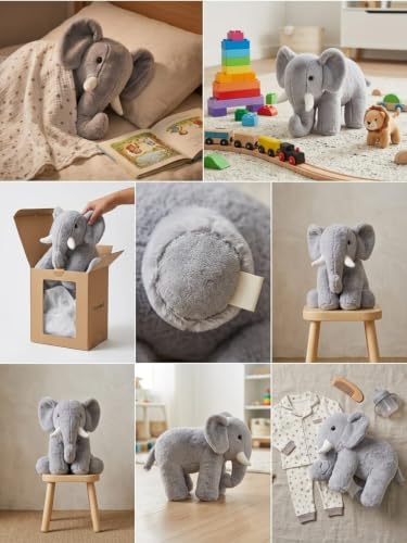 Image of Grey Elephant Plush Soft Toy 30 cm | Ultra Soft Stuffed Elephant Teddy for Kids, Boys, Girls & Adults | Cute Cuddly Animal Plush Toy for Birthday Gift, Baby Shower & Room Decor