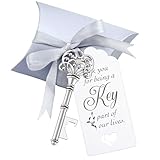 50 Sets Vintage Key Bottle Openers, Wedding Favor Souvenir Gift for Guests with Escort Card Thank You Tag Pillow Box and Satin Ribbon