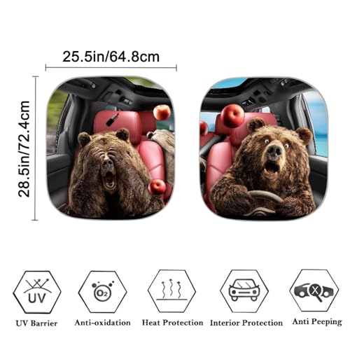 Image of Windshield Sun Shade Folding Funny Bear Drive Automotive Windshield Sunshades Heat Shield Auto Sun Visor, Auto Sun Heat and UV Rays Blocker Keep Your Car Cool, 28.5 inchx25.5 inch