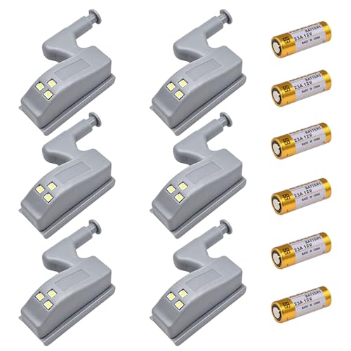 Image of LiXiongBao 6 Pack Hinge LED Sensor Light -Smart Touch Induction Cabinet Light for Kitchen Cabinet Cupboard Closet Night Lights, Living Room /Bedroom /Wardrobe Night Lights(Cool White)