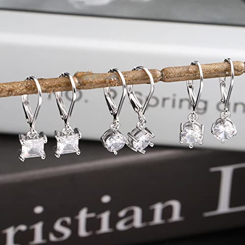 6 Pairs Cubic Zirconia Earrings Dangle for Women Leverback Drop Earrings Hypoallergenic Silver Dangling Earing Set4