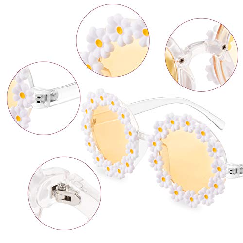 2 Pairs Daisy Flower Sunglasses for Women Round Flower Glasses for Adult kids Decor with Glasses Cloth Flannel Bag4