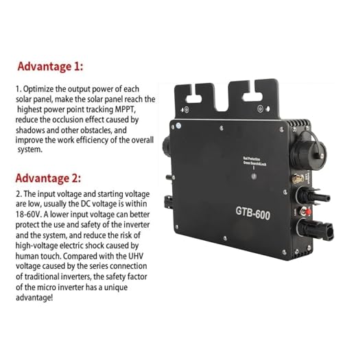 Micro Inverter, Solar Power Grid Tie 600W WIFI Control Alloy GTB 400 Automatische Identifikation AC120 230V Schwarzer US-Stecker Wasserdichte APP AC230V (Schwarz)