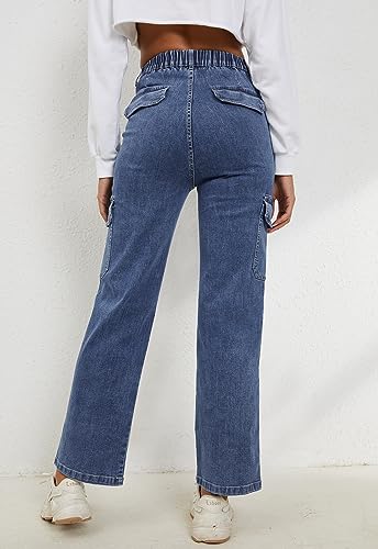 Women's High Waisted Cargo Jeans Stretch Wide Leg Denim Pants Trendy2
