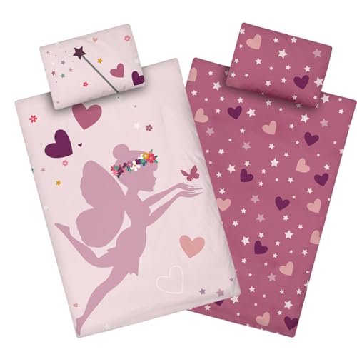 Aminata kids Biber Kinderbettwäsche 100x135 Mädchen Fee rosa pink...