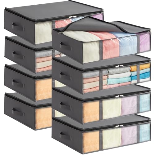 Lifewit 8 Stück 40L Unterbett Aufbewahrungsbox, Faltbare Unterbettkommode Aufbewahrungstasche Storage Boxes mit Deckel, Unterbett Aufbewahrung für Kleider Unterbett Kleiderschrank, Grau