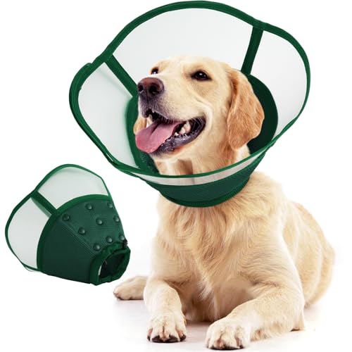Image of Allroaring Dog Cone Alternative, Soft Dog Cones for Large Dogs, Green L | Adjustable Doggie Recovery Cone Collar Comfy Pet Elizabethan Collars to Stop Licking for Wound Healing Care Spay Neuter