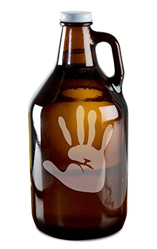 Awesome Hand Print Hand-Made Etched Glass Beer Growler 64 oz