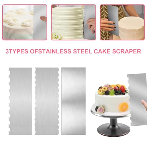 3 Stück Tortenspachtel Kuchenschaber Edelstahl 22X 8cm Silber für verschiedene Formen von Kamm-Kuchenrändern, tortenspachtel kuchenschaber Tortenausstecher für Mousse Buttercreme Tortendekoration 3