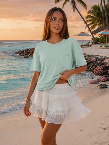 Image of ATHMILE Womens Crop Tops Workout Shirts Gym Oversized Spring Summer Basic Tees Short Sleeve Casual Loose Drop Shoulder 2026