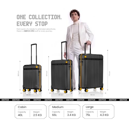 Image of SNITCH VITTO Cabin Size Black Polycarbonate Hard Travel Suitcase - Trolley Bag Small & Luggage with 8 Wheels, Premium Lock, Wet Pouch & Free Shoe Bag