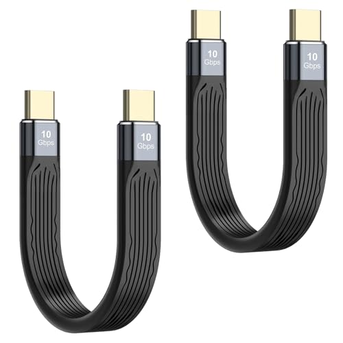 2 St&uuml;ck USB C auf USB C Kabel Kurze, USB 3.1 PD 100W Schnellladekabel, 10Gbps FPC USB-C Flachbandkabel mit E-marker Chip Unterst&uuml;tzt 4K Ladekabel f&uuml;r iPhone, MacBook, Samsung, Huawei