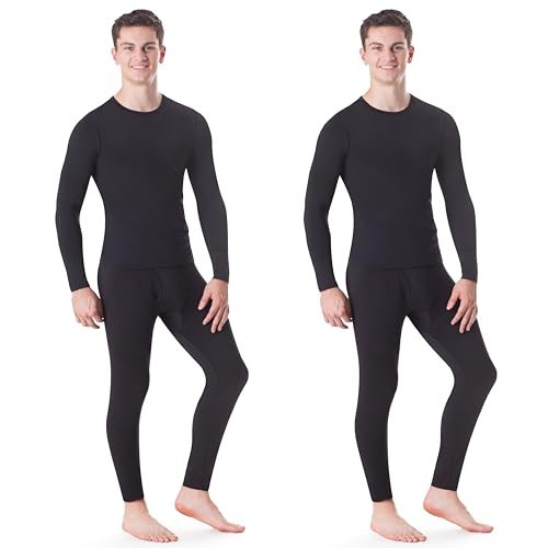 Rocky Thermal Underwear for Men, 2 Pack, Long Johns Fleece Lined Set, Shirt & Pants, Base Layer w/Leggings/Bottoms, Pack of 2