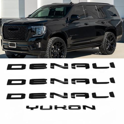 Image of kit 2025-2026 4pack OEM Three Denali Plus Tailgate Yukon Emblem Badge 3D Replacement for Yukon 84828685 Gloss Black