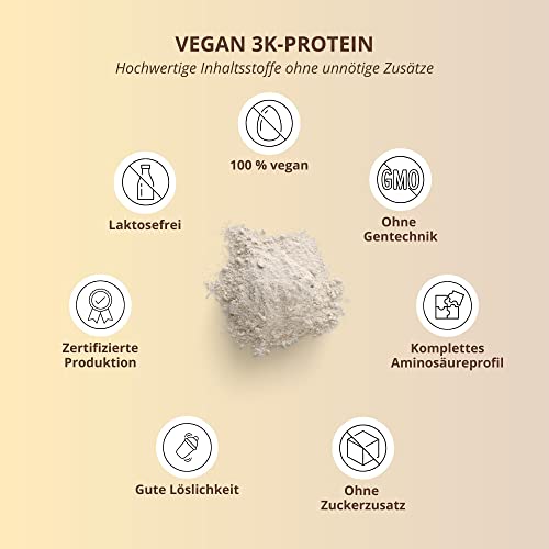 Nutri + Protein Pulver Vegan Vanilla Toffee 1 kg - 80% Eiweiß - 3k Proteinpulver Vanille Karamell - Eiweißpulver Low Sugar - 1000 g Eiweißshake