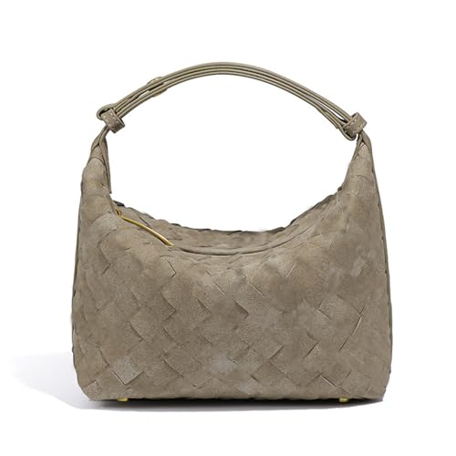 Bolsa Hobo de Camurça Luxuosa - Bolsa Feminina de Couro Tecido com Interior Espaçoso, Cor de chá de pinheiro, 8in x 4in x 6in
