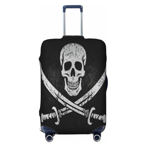 Jolly Roger Pirate Skull Luggage Cover Grunge Skeleton Travel Suitcase Cover Washable Elastic Suitcase Protector Fit 25-28 Inch Luggage