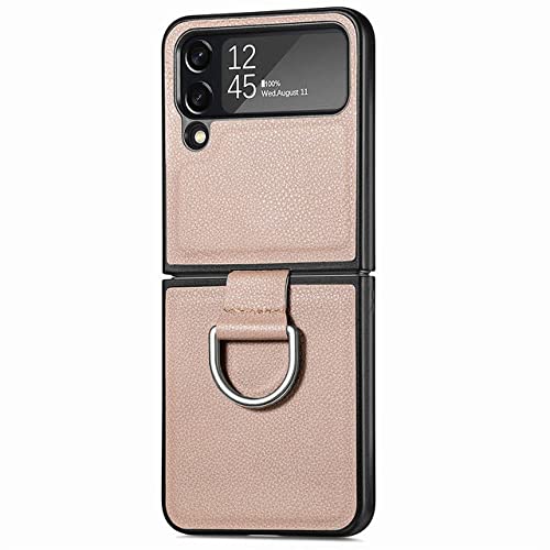 Étui Samsung Galaxy Z Flip 4 et 3 Kaki avec Anneau de Protection | Coque en Cuir Léger Anti-Chute