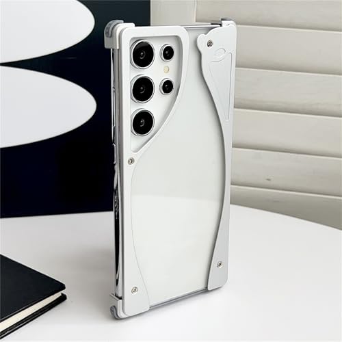 Frameless Case for Samsung Galaxy S23 Ultra, Aluminum Alloy Bumper Metal-Joined Non-Yellowing Clear PC Back Sleek Minimalist Drop Protection Shockproof Cool Cover, Silver