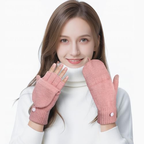 Premillow Winter Fingerless Gloves for Women, 4 Pairs Womens Winter Gloves | Warm Knit Half Finger, Typing Womens Glove Mittens with Flap Cover, 4 Pairs Convertible Fingerless winter Gloves for Womens - image 2