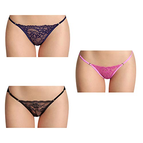 Besame Women Bikini Panties Lace Underwear Lingerie One Size (Black Blue Purple - Style 1 - One Size) #TOP4