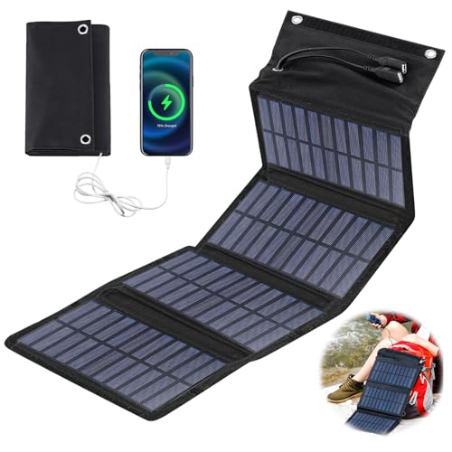 BYZESTY Panel Solar Portátil 10W - Cargador Solar Plegable 5V 2USB Panel Solar Plegable Impermeable Placa Solar Portatil para Teléfonos, Actividades al Aire Libre, Camping, Senderismo