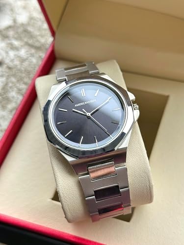 Image of AMERICANVIBER Dual Tone Stainless Steel Strap Men's Wrist Watches Classic Minimalist Bar Scale Dial Analog Wrist Watch for Men