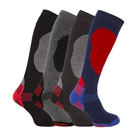 Bonjour 4 Pairs of Mens High Performance Thermal Ski Socks Multi BIG FOOT Size 11 - 14 Cover