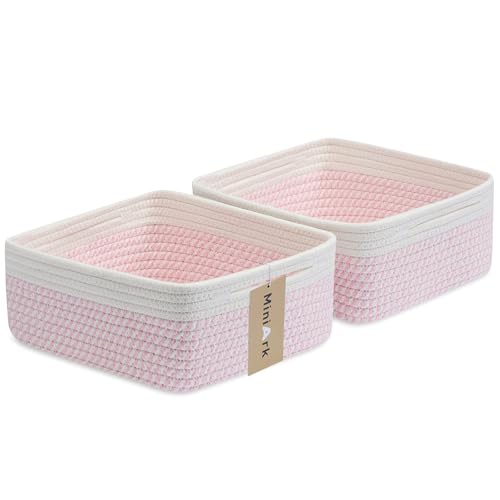 MiniArk Small Square Shallow Baskets for Organizing, 9.7x9.7x4.3 Inch Rope Woven Storage Bins for Cubes Closet, Shelves Storage, Boho Decorative...