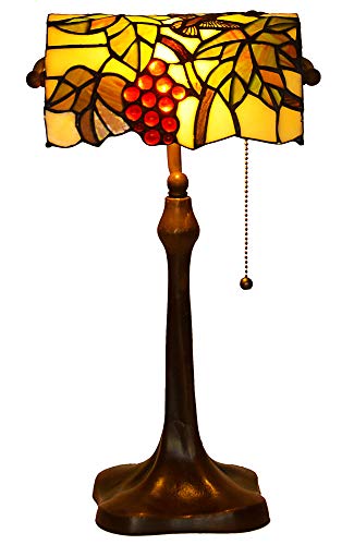 Banker Lamp(E26x1 Bulb)10 Inch Wide Stained Glass Bedroom Decor Light Grape Design Design Lamp Shades HT-Tiffany Lights for Bedroom Kitchen Desk Coffee Table Dresser Sound Bar Bookcase Bedside Table