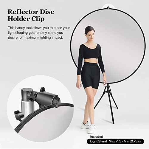 LimoStudio 43" 5-in-1 Photography Collapsible Light Disc Reflector, 5 Colors White, Black, Silver, Gold, Translucent, Photo Studio Light Stand with Reflector Disc Holder Clip, AGG3273