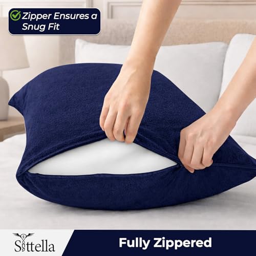 Image of SITTELLA Waterproof Pillow Protector 28x18 Inches 200 GSM with Zipper (Pack of 4) - Soft Cotton Pillow Cover, Dust Mite Proof & Anti-Allergic Pillow Protector Cover (Navyblue)