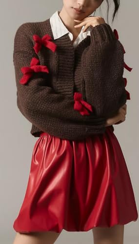 Women Bow Cropped Cardigan Sweaters Cute Long Sleeve Open Front 3D Bowknot Cardigans Y2K Preppy Knit Tops3