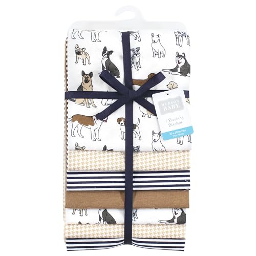 Image of Little Treasure Hudson Baby Cotton Poly Flannel Receiving Blankets Multipack, Brown Handsome Dogs, 30x30 inches