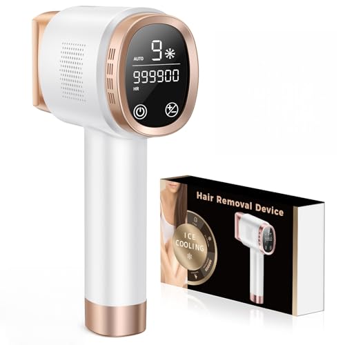 Depiladora de luz pulsada IPL con sistema de refrigeración, depilación láser sin dolor, 9 niveles de energía, adecuado para mujeres y hombres, cara, axilas, jersey, piernas, cuerpo, blanco