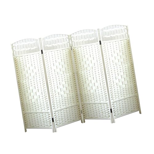 Paravent court en rotin blanc haut de gamme, cloison 5 panneaux salon