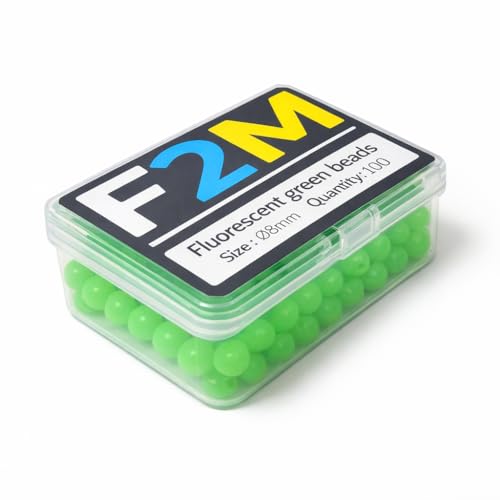 F2M - Boite de 100 Perles Rondes diamètre 8mm - Perles de pêche fluorescentes pour empiles et Bas de Ligne en surfcasting ou aux leurres - Perle Brillante...
