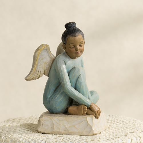 Estatua de Ángel Afroamericano Sentado 6 Pulgadas miniatura 7