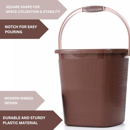 Image of Strong Plastic Bucket Mug Bathroom Set of 2 for Kitchen & Bathroom (25L Bucket,1.5L Mug) (Dark Brown)