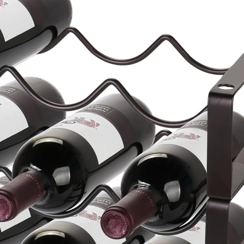 كاربريفير رف مشروبات قابل للتكديس، 12 زجاجة من 3 طبقات، رف تخزين النبيذ، حامل زجاجة نبيذ معدني قائم بذاته للخزانة
