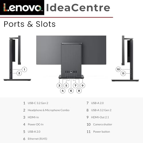 Image of Lenovo 2024 IdeaCentre 27 inch Business All-in-One, FHD 100Hz Touchscreen, AMD Ryzen 5 7535HS, 16GB DDR5 RAM, 1TB SSD, Wireless KB & Mouse, Wireless Charging Base, RJ-45, Wi-Fi 6, Webcam, W11P, Grey
