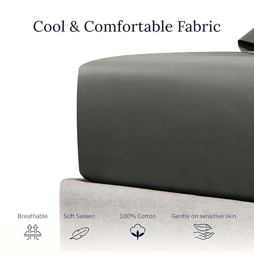 California Design Den Deep Pocket Fitted Sheet Only, Soft 400 Thread Count 100% Cotton King Sheet, No Pop-Off Elastic, Durable Sateen Weave (Grey)