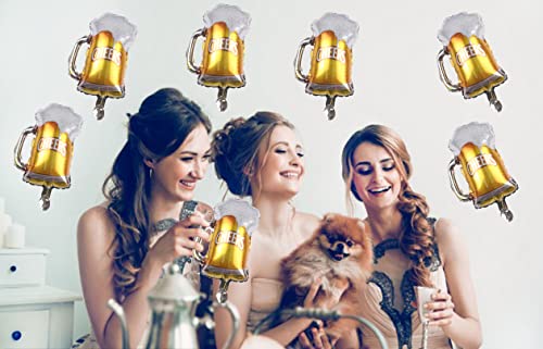 Image of 10 Pcs Beer Mug Cheers Foil Balloons Gold 16 Inch Mylar Balloon Beer Theme Party Decoration