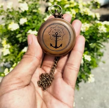 Brújula de bolsillo marina antigua con diseño de ancla y timón miniatura 6